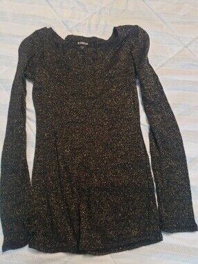 Express Black with Gold Thread Long-Sleeve Knit Top